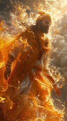 Spiritual Figure in a Blaze of Fire: A Meditation on Faith and Enlightenment