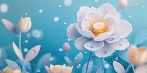 White flower adorned with water droplets, White flower with water droplets