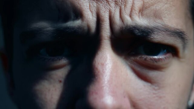 Man frowning and showing displeasure with squinting eyes