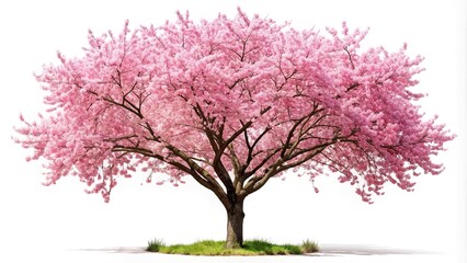 Cherry blossom tree with pink flowers isolated on white background