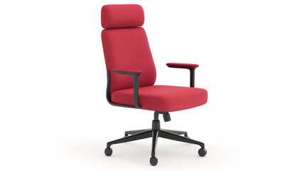 Fototapeta premium A modern red office chair designed for comfort and support, featuring adjustable height and ergonomic design, isolated on a white background.