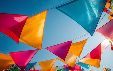 Fototapeta premium Tilted angle view of a vibrant cultural festival, minimalist designs capture the essence of celebration