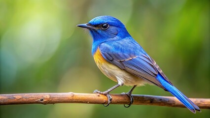 Naklejka premium Chinese Blue Flycatcher perched on a branch with leading lines in nature