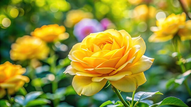 Bright yellow rose in full bloom garden UHD wallpaper