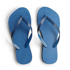 Pair of blue flip flops isolated on white background