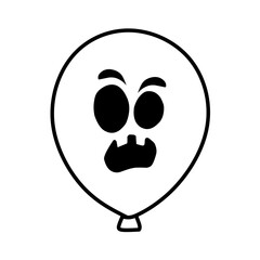 Balloon Icon with Scary Face Expression Halloween Theme, Halloween Horror Balloon Illustration Line Art, Hand Drawn Halloween Balloon, Horror Theme Balloon Icon Scary Smiley Face