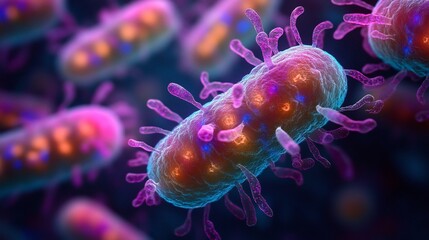 bacteria fluorescence high detail vibrant colors showcasing bacteria under fluorescence with high detail and vibrant colors