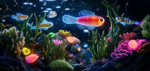 Colorful fish swim in a vibrant coral reef