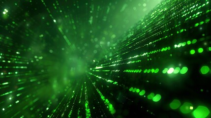 Abstract Green Light Streaks and Bokeh Background