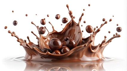 Chocolate drops splashing on white background