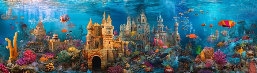 Fototapeta premium Underwater castle with coral reefs