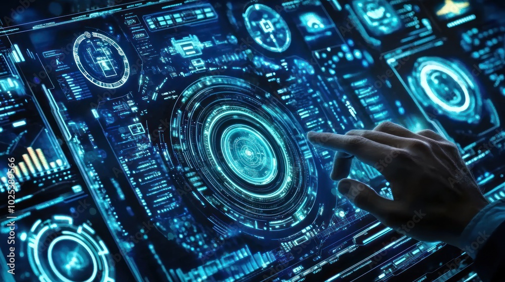 Aufkleber hand interacting with a futuristic digital interface