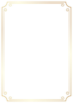 Golden frame. Abstract scrolling lines. Elegant gold color for book cover. vintage corner decorative border