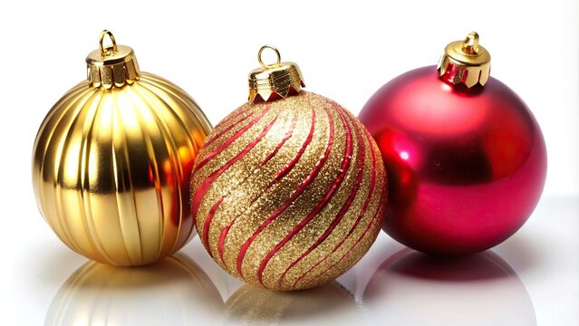Christmas ornaments in gold, red, and pink