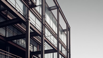A low angle view of a modern building with a steel frame and large windows.