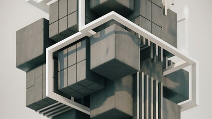 Vector Abstract geometric shape from gray cubes. White squares