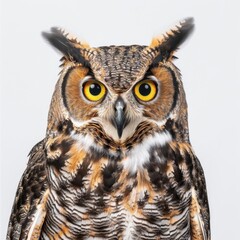 Obraz premium An enchanting owl rests serenely, illuminated by gentle light, emphasizing its striking features and captivating expression.