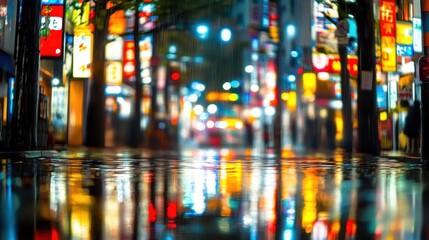 Obraz premium Wet Street Reflections of a City at Night