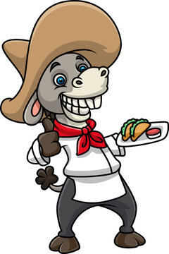 recommend clip art: Donkey holding plate and wearing sombrero hat, cartoon character