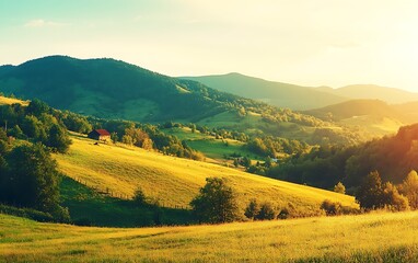 Majestic sunset in the mountains landscape. Dramatic sky. Carpathian, Ukraine, Europe. Beauty world.