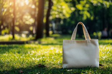 Minimalist Tote Bag Mockup Outdoors,Large Sturdy Cloth Bag with Parallel Handles in Bright Natural Setting