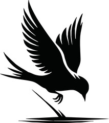 Black vector artwork illustration of a flying robin bird silhouette, capturing the graceful motion and elegance of this avian in a simple yet striking design.