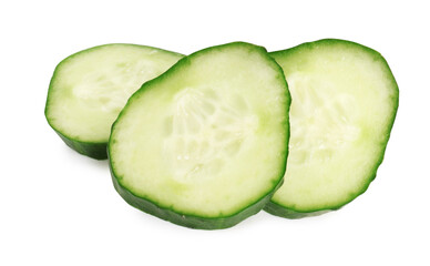 Slices of fresh cucumber isolated on white