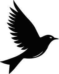 Black vector artwork illustration of a flying robin bird silhouette, capturing the graceful motion and elegance of this avian in a simple yet striking design.