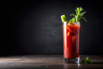 Classic minimalist bloody mary cocktail isolated on black background