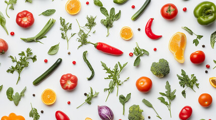 Assorted fresh vegetables on clean white background