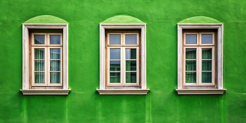 classic three windows on green wall, high angle view