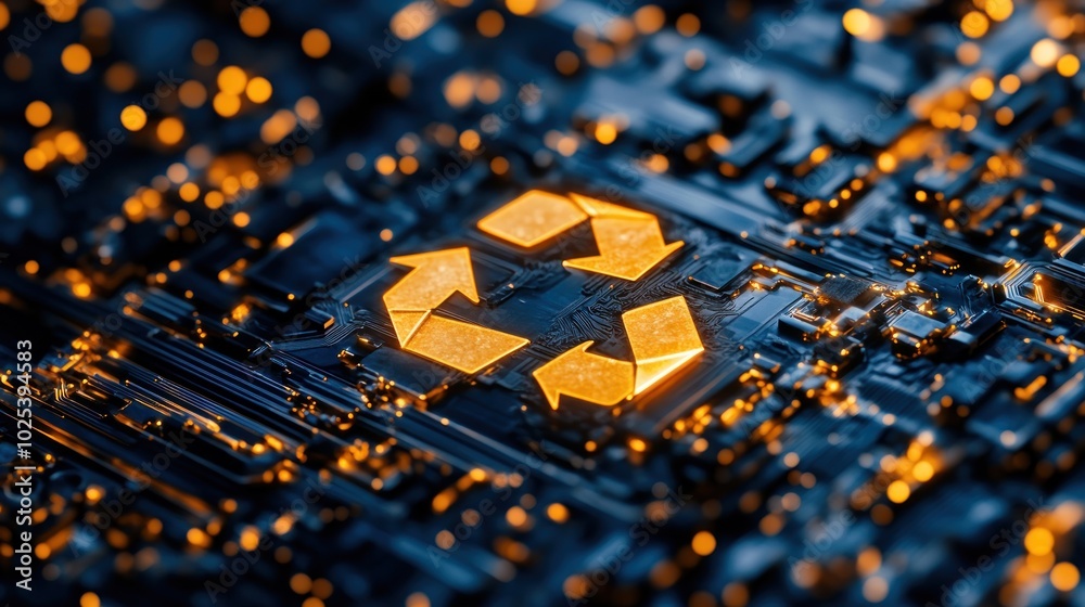 Poster Luminous Recycle Symbol Embedded in a Circuit Board