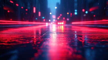 Rainy Cityscape with Neon Lights