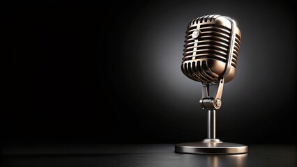 Close up of a vintage microphone on a black background