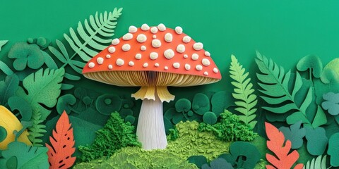 A vibrant edible boletus mushroom emerges amidst lush green moss in the forest, illuminated by sunlight, showcasing its porous texture