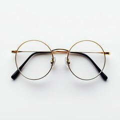 Minimalist Round Glasses with Golden Frame Isolated on White Background. Generative AI.