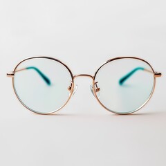 Fototapeta premium Stylish Round Glasses with Tinted Blue Lenses on White Background. Generative AI.