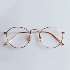 Elegant Round Glasses with Thin Gold Frame on White Background. Generative AI.