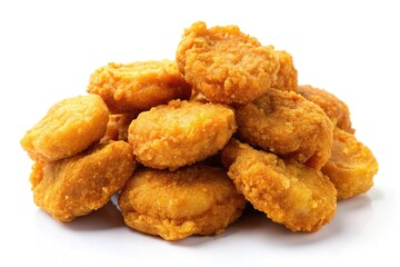 Close up shot of crispy chicken nuggets on white background isolated