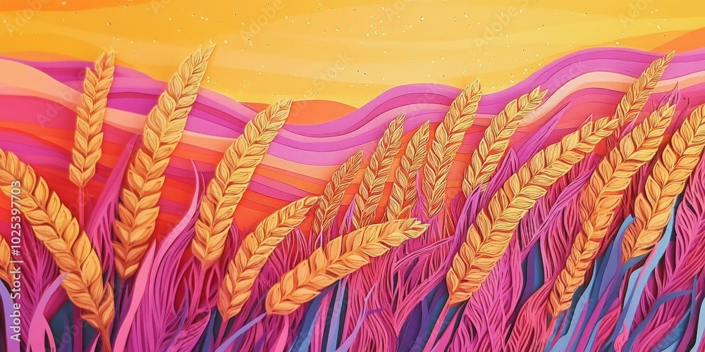 Poster Close-up image of golden wheat ears in a field, Close-up of golden wheat ears in a field