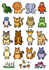 Illustrations of various animals and plants