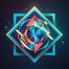 Naklejka premium Geometric background with squares, triangles, circles. Shapes harmoniously interact, creating visually striking design for digital designs, presentations, website banners, social media posts