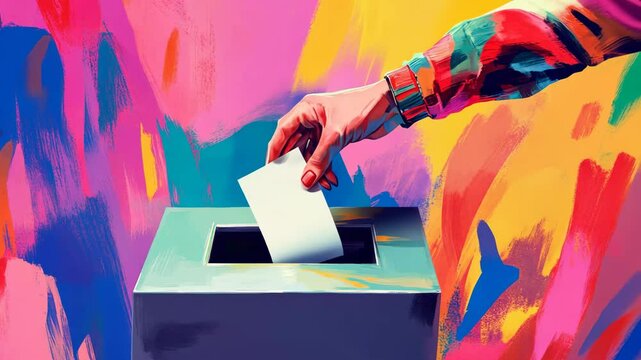 A hand drops a ballot into a voting box, demonstrating the importance of participating in democratic processes