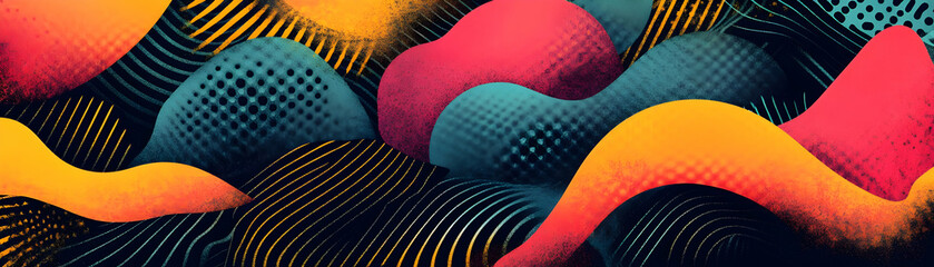 Abstract Background with Colorful Blobs and Textured Lines in Motion
