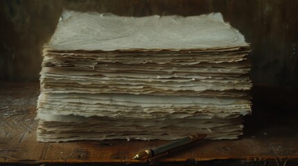 Vintage Paper Stack with Elegant Pen