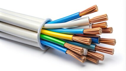 Fototapeta premium Close-Up bunch electric wires isolated white background