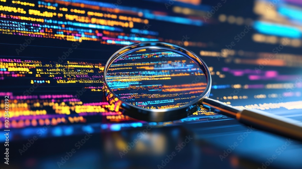 Poster Magnifying Glass Over Colorful Computer Code