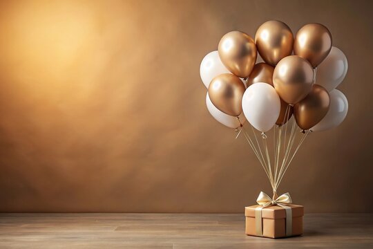 Close-Up Elegant balloons present tan backdrop