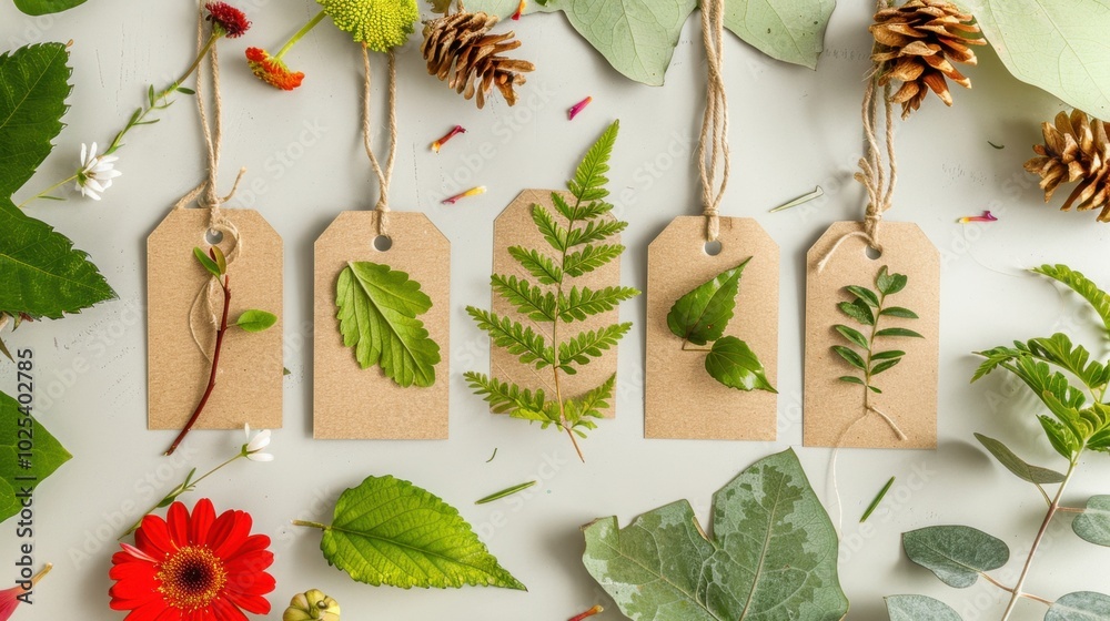 Wall mural Nature Inspired Craft with Fresh Leaves and Tags