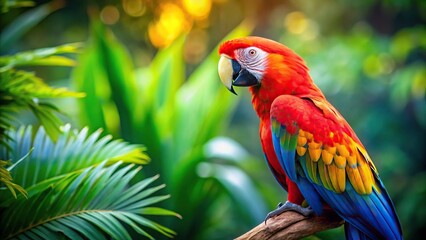 Obraz premium Close-Up Firefly Fantastic colorful parrot detailed on jungle background